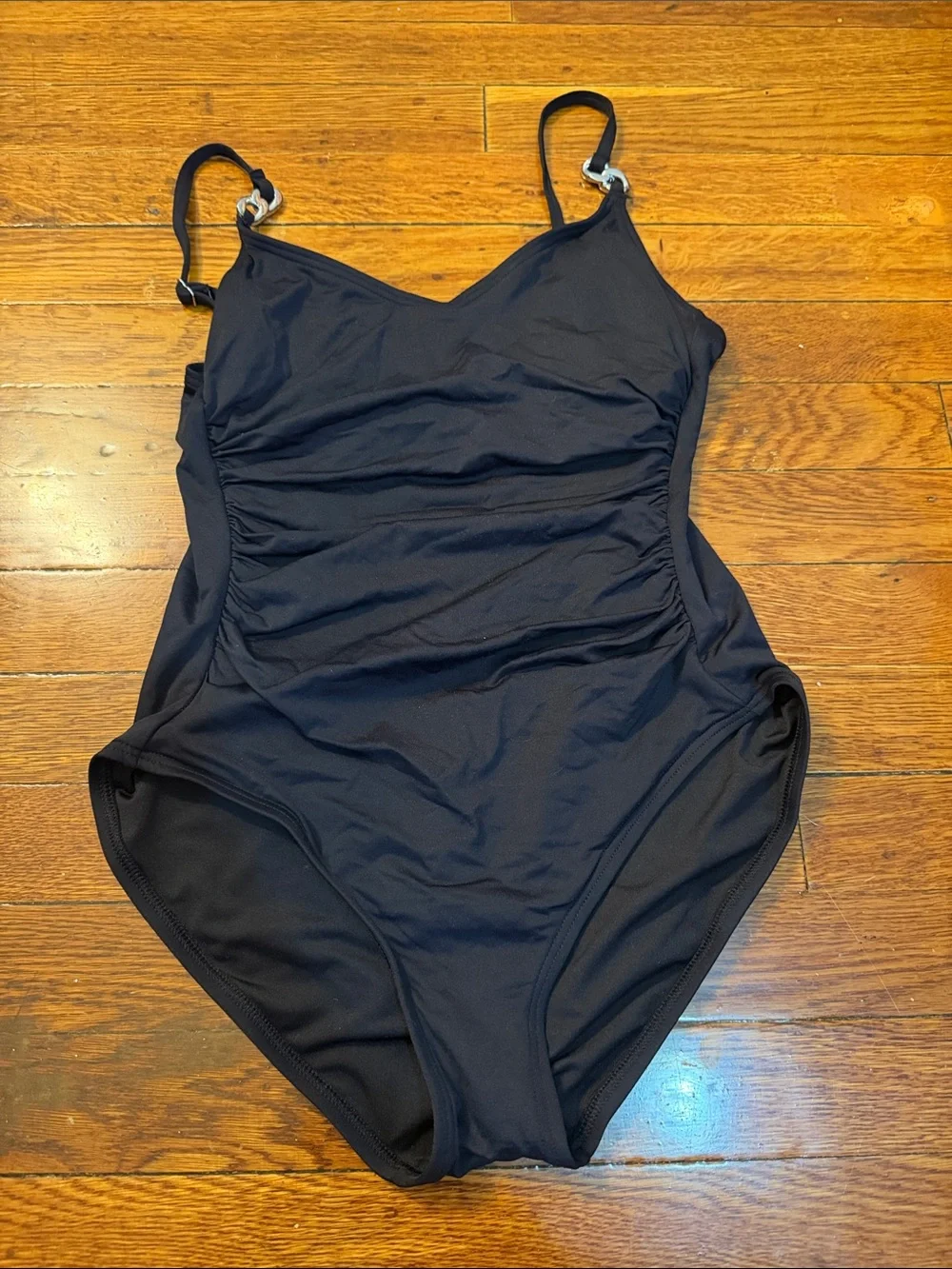 Michael Kors Navy-Black Ruched One-Piece Swimsuit